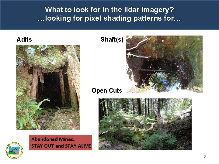What to look for in the lidar imagery? …looking for pixel shading patterns for…