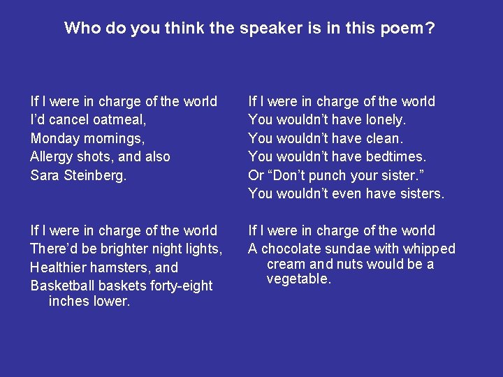 Who do you think the speaker is in this poem? If I were in