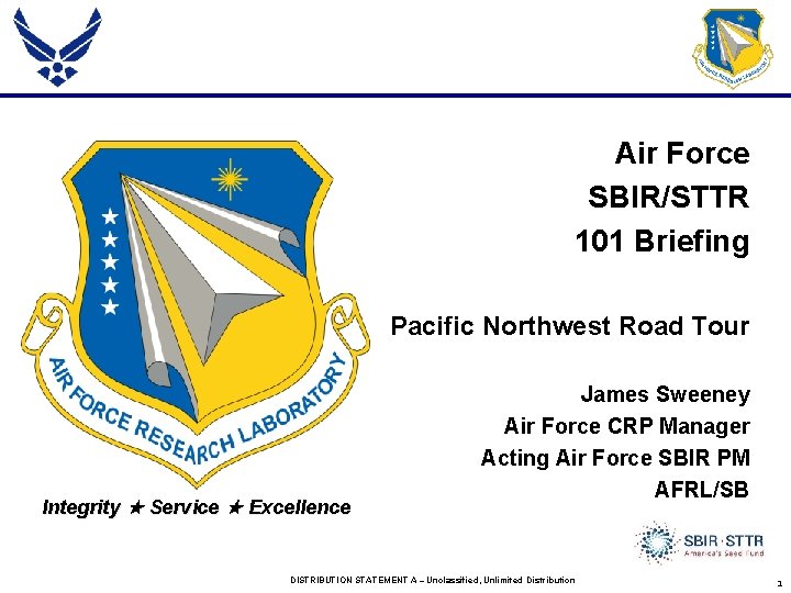 Air Force SBIR/STTR 101 Briefing Pacific Northwest Road Tour Integrity Service Excellence James Sweeney