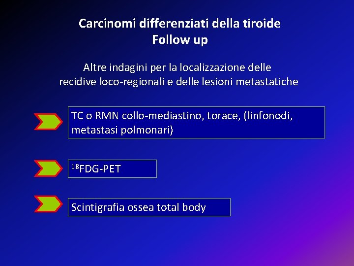 Carcinomi differenziati della tiroide Follow up Altre indagini per la localizzazione delle recidive loco-regionali