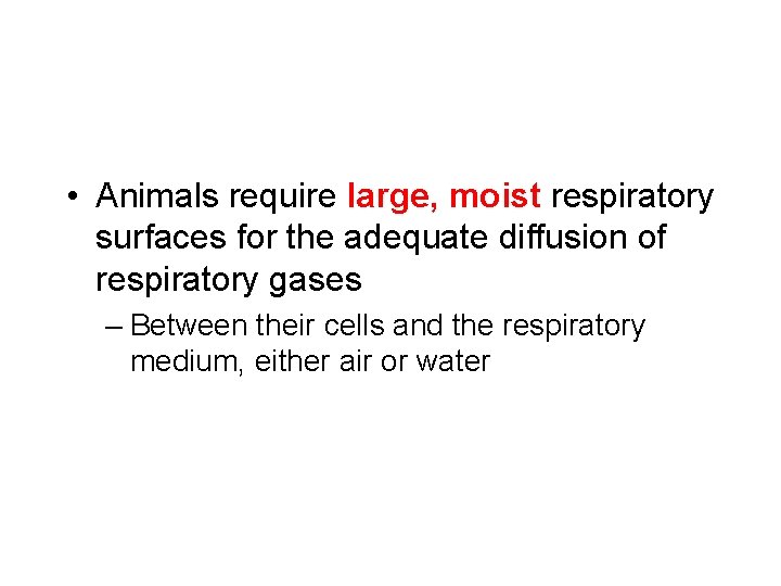  • Animals require large, moist respiratory surfaces for the adequate diffusion of respiratory