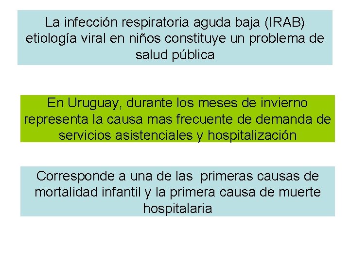 La infección respiratoria aguda baja (IRAB) etiología viral en niños constituye un problema de