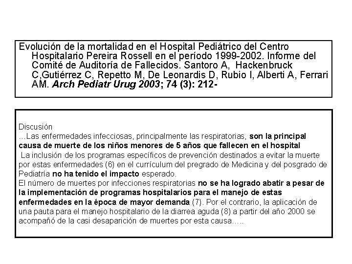 Evolución de la mortalidad en el Hospital Pediátrico del Centro Hospitalario Pereira Rossell en
