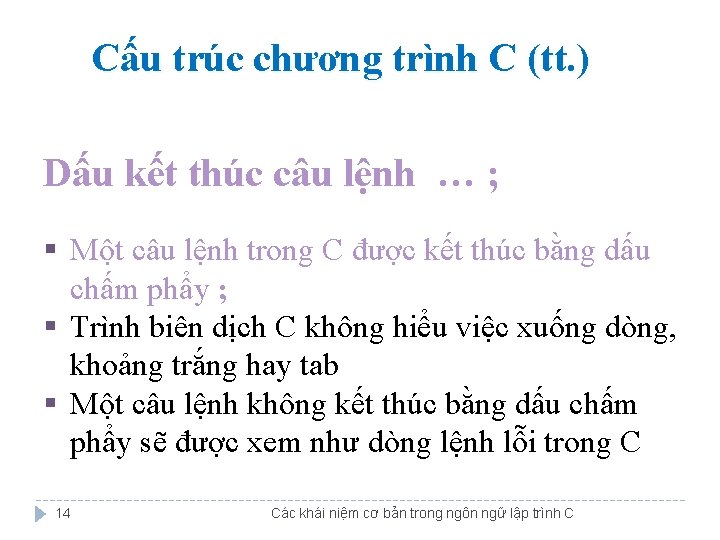 Cấu trúc chương trình C (tt. ) Dấu kết thúc câu lệnh … ; Cấu trúc chương trình C (tt. ) Dấu kết thúc câu lệnh … ;