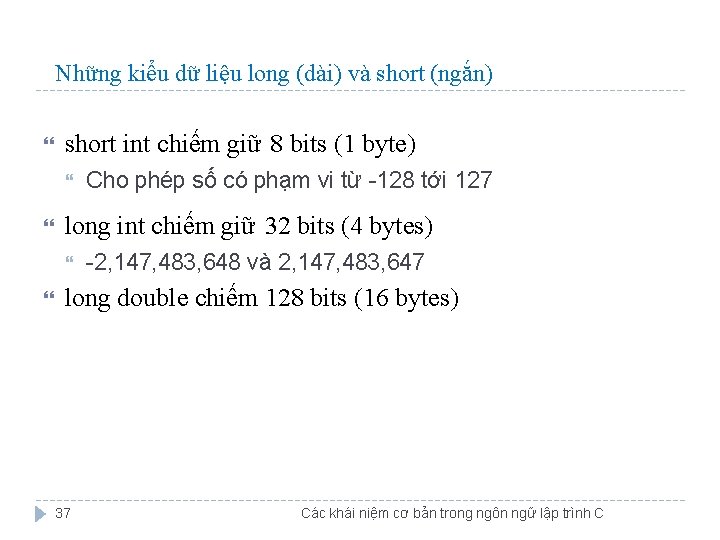 Những kiểu dữ liệu long (dài) và short (ngắn) short int chiếm giữ 8