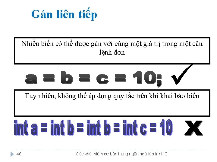 Gán liên tiếp Nhiều biến có thể được gán với cùng một giá trị Gán liên tiếp Nhiều biến có thể được gán với cùng một giá trị