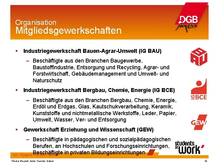 Organisation Mitgliedsgewerkschaften § Industriegewerkschaft Bauen-Agrar-Umwelt (IG BAU) – Beschäftigte aus den Branchen Baugewerbe, Baustoffindustrie,