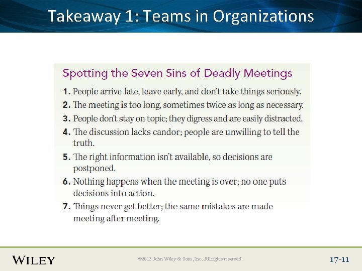 Place. Takeaway Slide Title 1: Text Herein Organizations Teams © 2013 John Wiley &