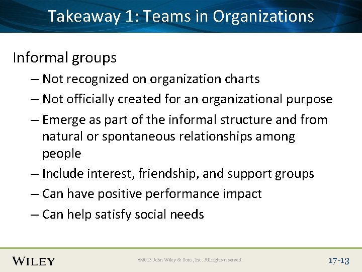 Place. Takeaway Slide Title 1: Text Herein Organizations Teams Informal groups – Not recognized