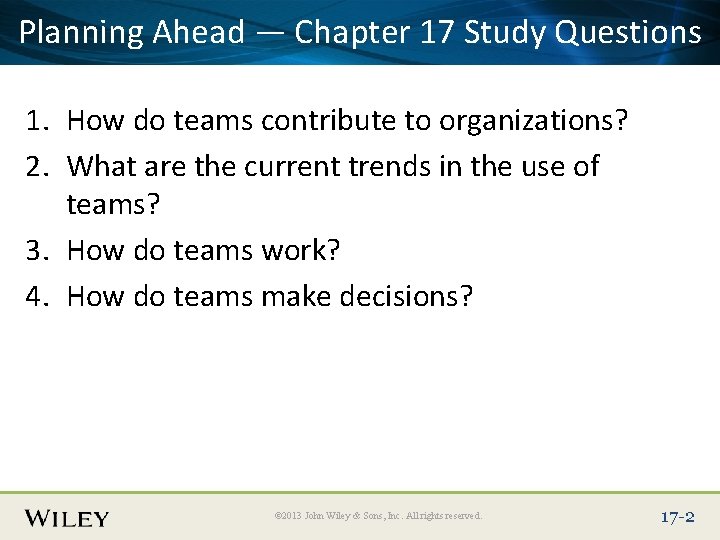 Place Slide Title — Text Here 17 Study Questions Planning Ahead Chapter 1. How