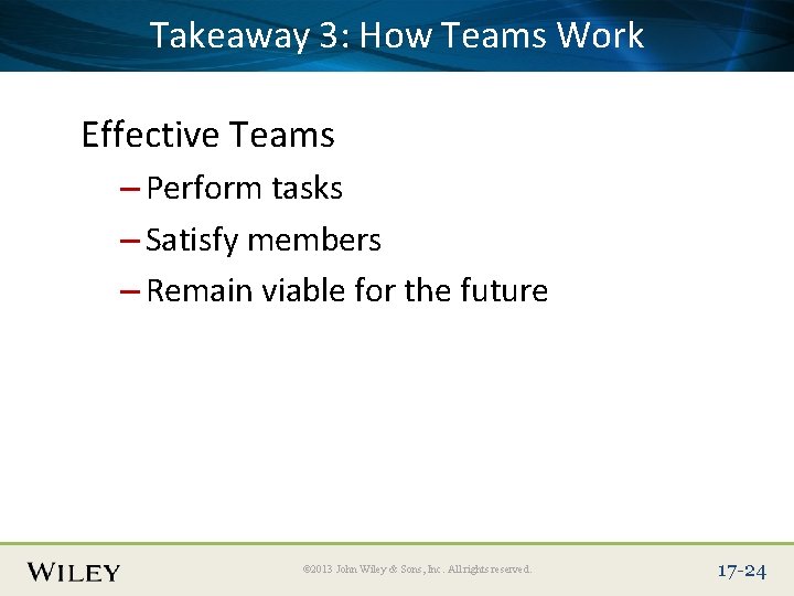Place Slide Title Text Here Teams Work Takeaway 3: How Effective Teams – Perform