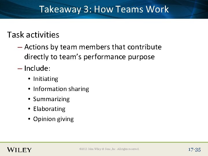 Place Slide Title Text Here Teams Work Takeaway 3: How Task activities – Actions