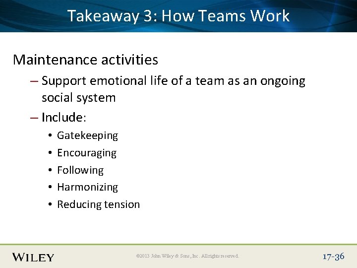 Place Slide Title Text Here Teams Work Takeaway 3: How Maintenance activities – Support