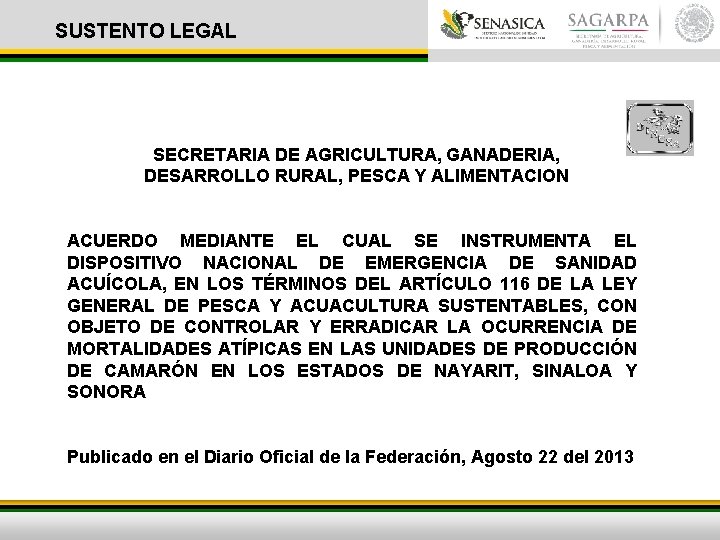 SUSTENTO LEGAL SECRETARIA DE AGRICULTURA, GANADERIA, DESARROLLO RURAL, PESCA Y ALIMENTACION ACUERDO MEDIANTE EL