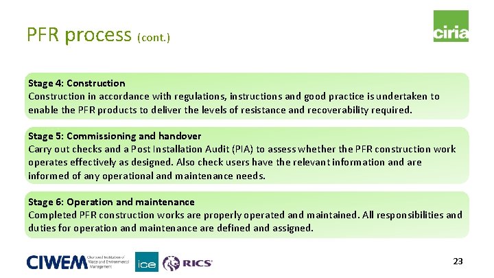 PFR process (cont. ) Stage 4: Construction in accordance with regulations, instructions and good PFR process (cont. ) Stage 4: Construction in accordance with regulations, instructions and good