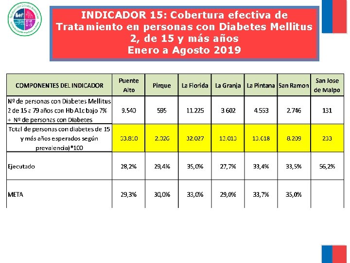 INDICADOR 15: Cobertura efectiva de Tratamiento en personas con Diabetes Mellitus 2, de 15