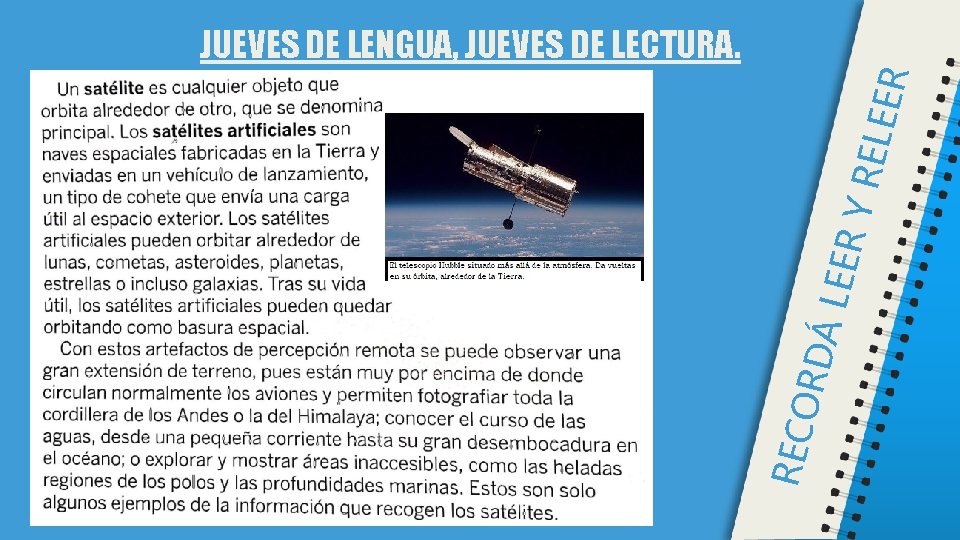 RECO RDÁ LEER Y RE LEER JUEVES DE LENGUA, JUEVES DE LECTURA. 