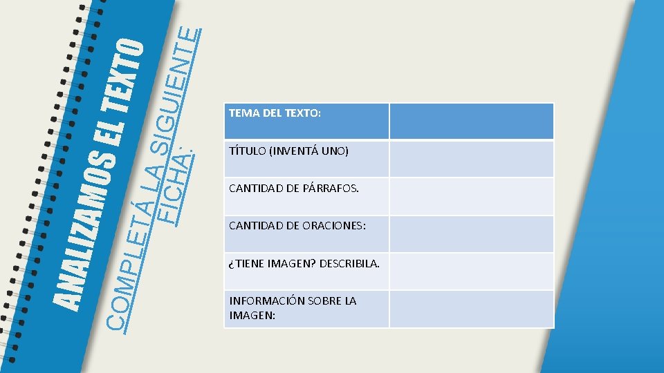 Á LA FICH SIGUIE NTE A: EXTO S EL T COM PLET ZAMO ANALI