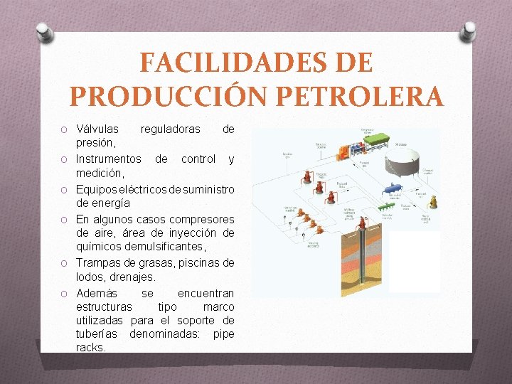 FACILIDADES DE PRODUCCIÓN PETROLERA O Válvulas O O O reguladoras de presión, Instrumentos de