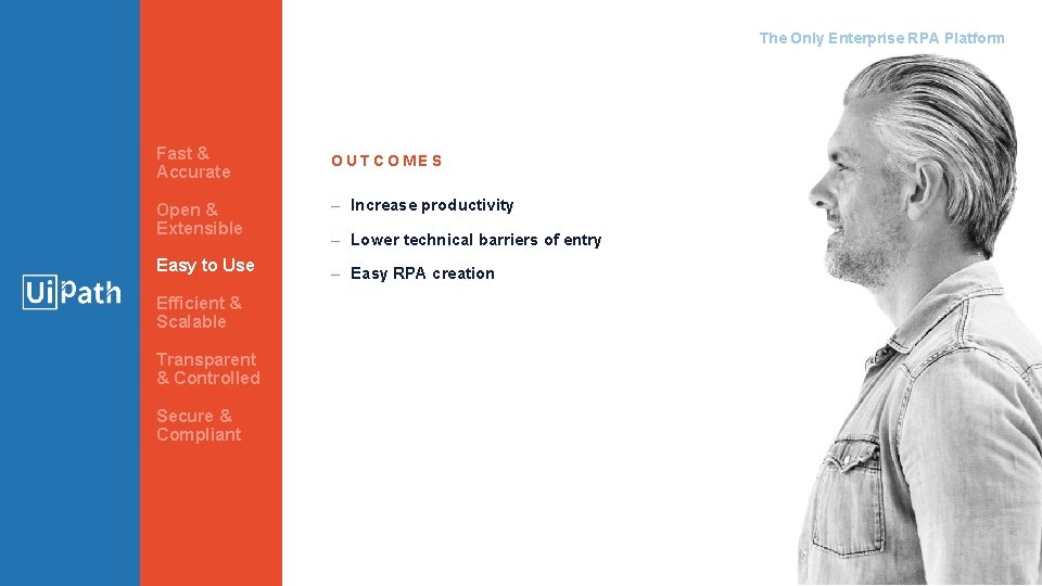 The Only Enterprise RPA Platform Fast & Accurate OUTCOMES Open & Extensible – Increase The Only Enterprise RPA Platform Fast & Accurate OUTCOMES Open & Extensible – Increase