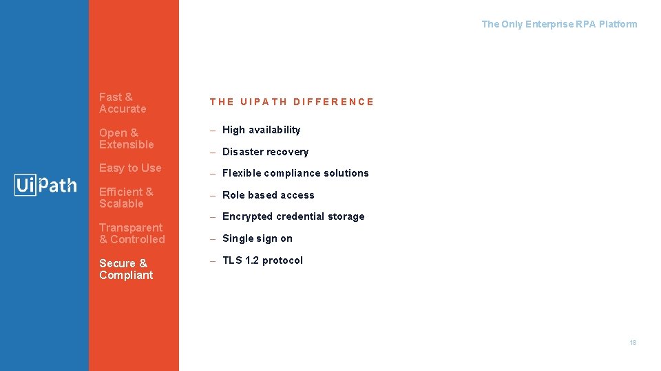 The Only Enterprise RPA Platform Fast & Accurate THE UIPATH DIFFERENCE Open & Extensible The Only Enterprise RPA Platform Fast & Accurate THE UIPATH DIFFERENCE Open & Extensible