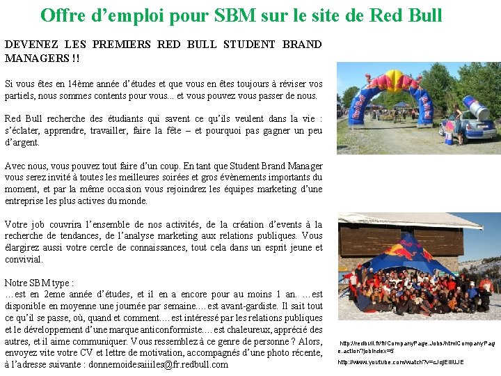 Offre d’emploi pour SBM sur le site de Red Bull DEVENEZ LES PREMIERS RED