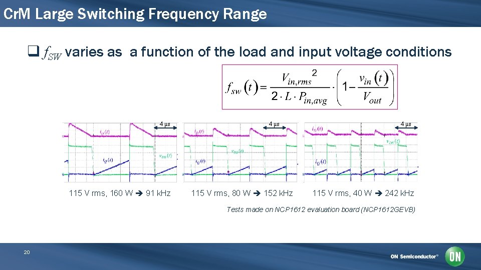 Cr. M Large Switching Frequency Range q f. SW varies as a function of