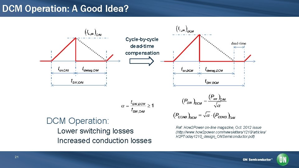 DCM Operation: A Good Idea? Cycle-by-cycle dead-time compensation DCM Operation: Lower switching losses Increased