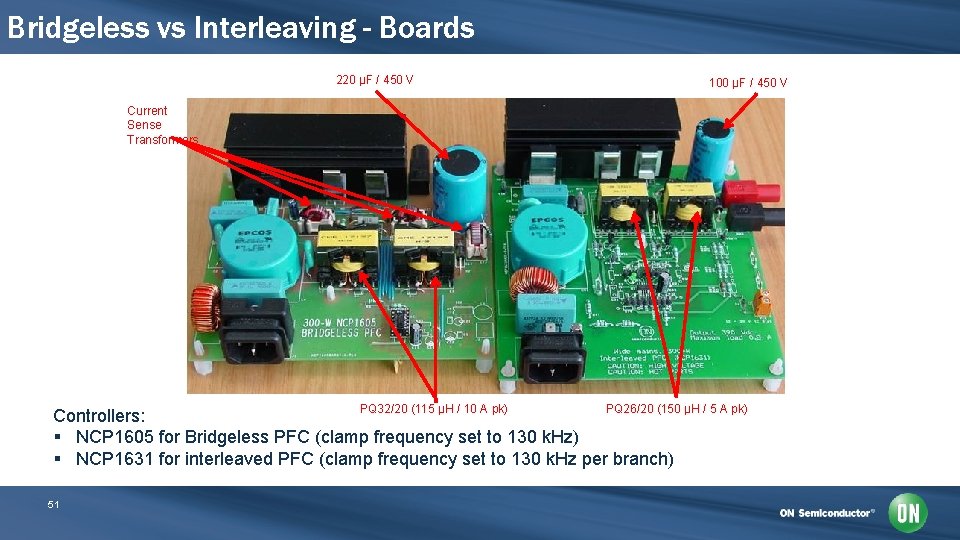 Bridgeless vs Interleaving - Boards 220 µF / 450 V 100 µF / 450