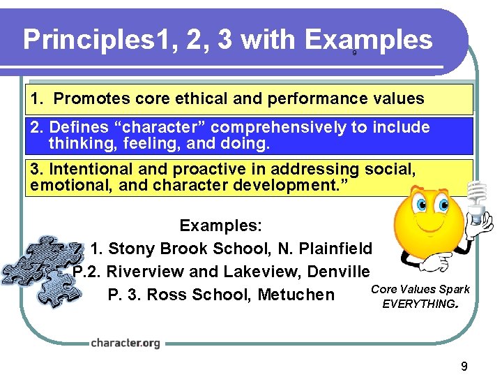 Principles 1, 2, 3 with Examples 9 1. Promotes core ethical and performance values Principles 1, 2, 3 with Examples 9 1. Promotes core ethical and performance values