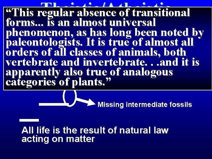 Theistic/Atheistic “This regular absence of transitional forms. . . is an. Evolution almost universal