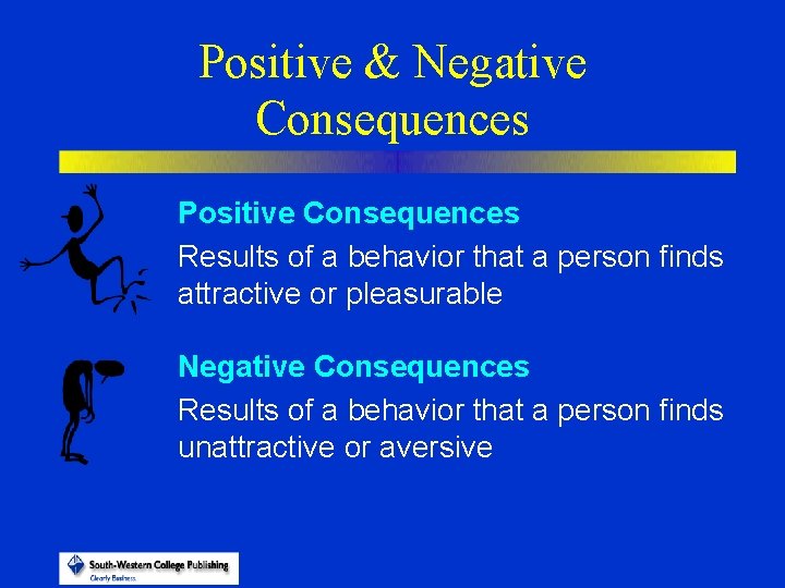 Positive & Negative Consequences Positive Consequences Results of a behavior that a person finds