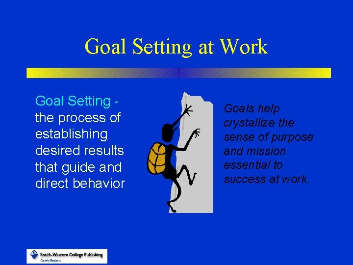 Goal Setting at Work Goal Setting the process of establishing desired results that guide