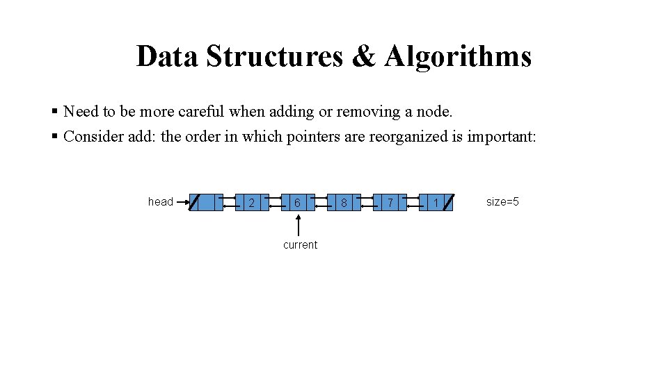 Data Structures & Algorithms § Need to be more careful when adding or removing