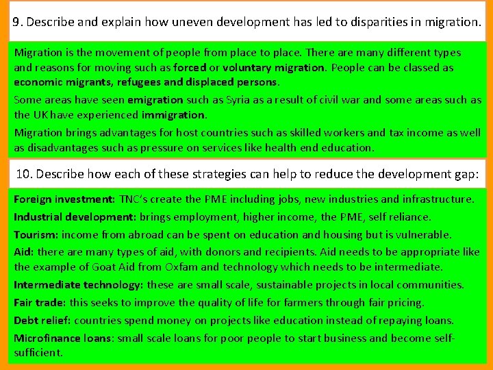 9. Describe and explain how uneven development has led to disparities in migration. Migration