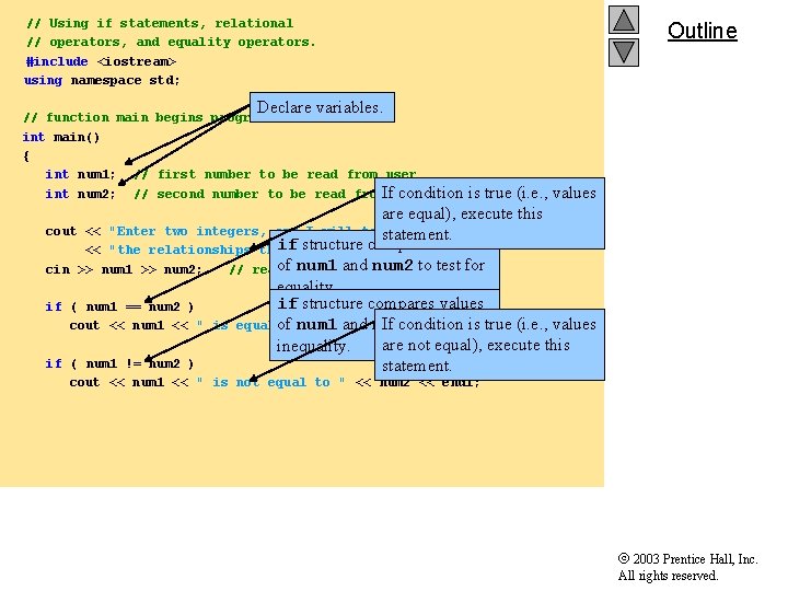 // Using if statements, relational // operators, and equality operators. #include <iostream> using namespace