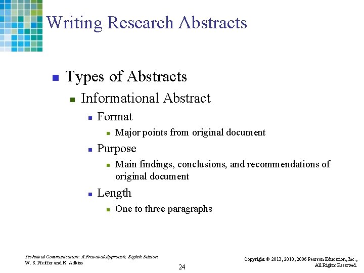 Writing Research Abstracts n Types of Abstracts n Informational Abstract n Format n n