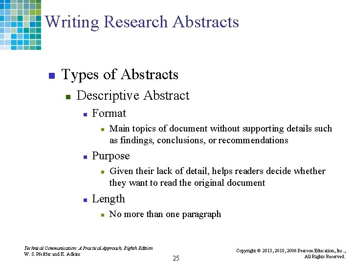 Writing Research Abstracts n Types of Abstracts n Descriptive Abstract n Format n n