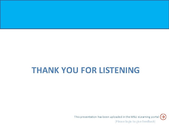 THANK YOU FOR LISTENING This presentation has been uploaded in the MSU e. Learning THANK YOU FOR LISTENING This presentation has been uploaded in the MSU e. Learning