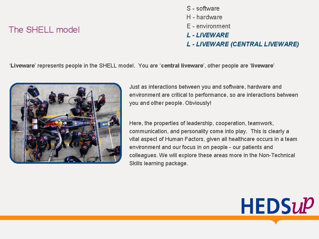 The SHELL model S - software H - hardware E - environment L - The SHELL model S - software H - hardware E - environment L -