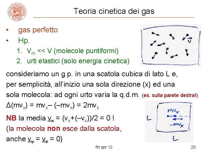 Teoria cinetica dei gas • • gas perfetto Hp. 1. Vm << V (molecole