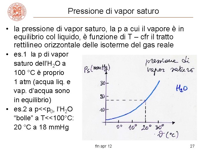 Pressione di vapor saturo • la pressione di vapor saturo, la p a cui