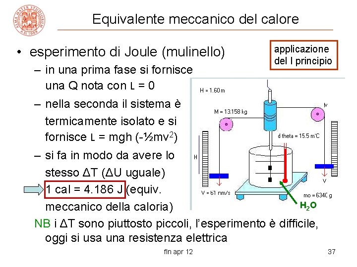 Equivalente meccanico del calore • esperimento di Joule (mulinello) – in una prima fase