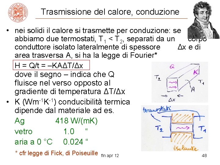 Trasmissione del calore, conduzione • nei solidi il calore si trasmette per conduzione: se