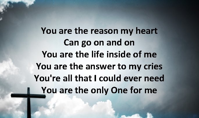 You are the reason my heart Can go on and on You are the You are the reason my heart Can go on and on You are the