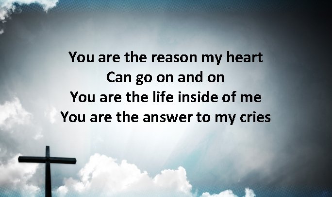 You are the reason my heart Can go on and on You are the You are the reason my heart Can go on and on You are the