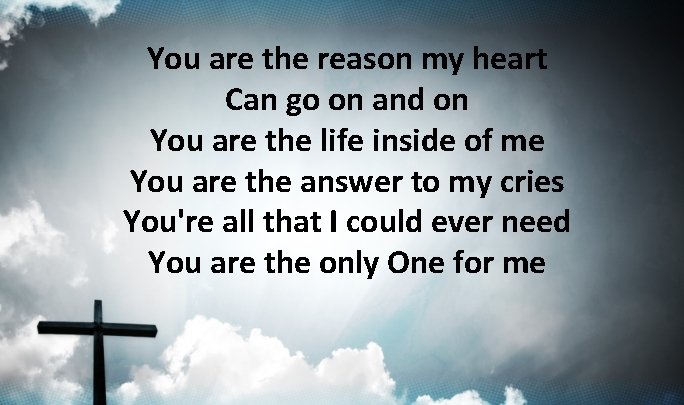 You are the reason my heart Can go on and on You are the You are the reason my heart Can go on and on You are the