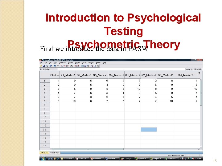 Introduction to Psychological Testing Psychometric Theory First we introduce the data in PASW 15