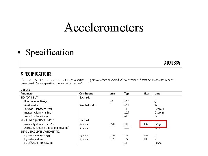 Accelerometers • Specification 