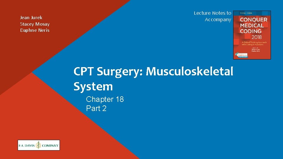 Lecture Notes to Accompany Jean Jurek Stacey Mosay Daphne Neris CPT Surgery: Musculoskeletal System